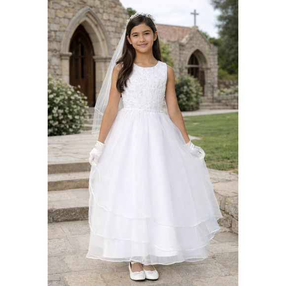 NEW Girls First Holy Communion Dress Size 12X Tulle Bead Emb Rhinestone Organza